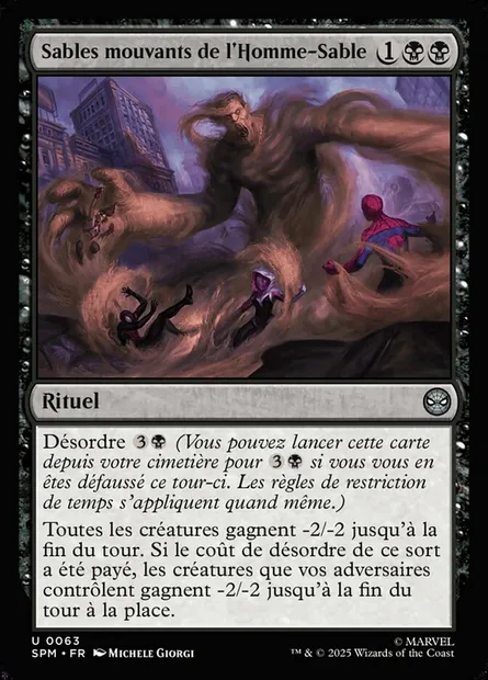 Sables mouvants de l'Homme-Sable, carte Magic SPM 63 — extension Marvel's Spider-Man