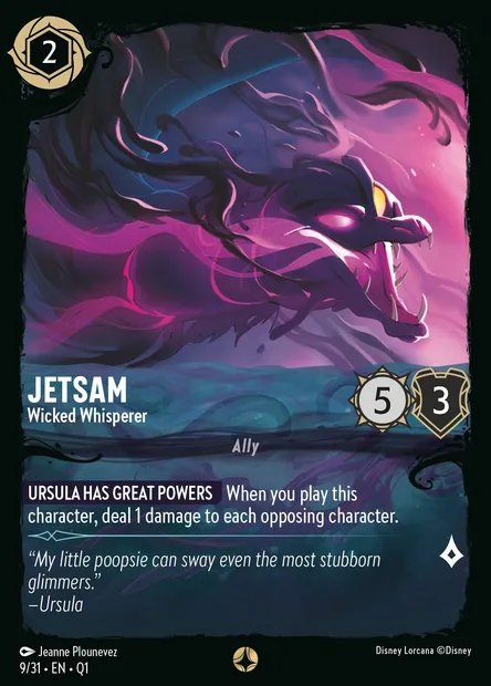Jetsam - Wicked Whisperer, Disney Lorcana card Q1-009 — Illumineer's Quest: Deep Trouble set