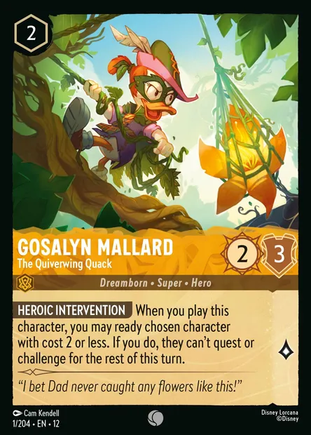Gosalyn Mallard - The Quiverwing Quack, Disney Lorcana card CH12-001 — Wilds Unknown set