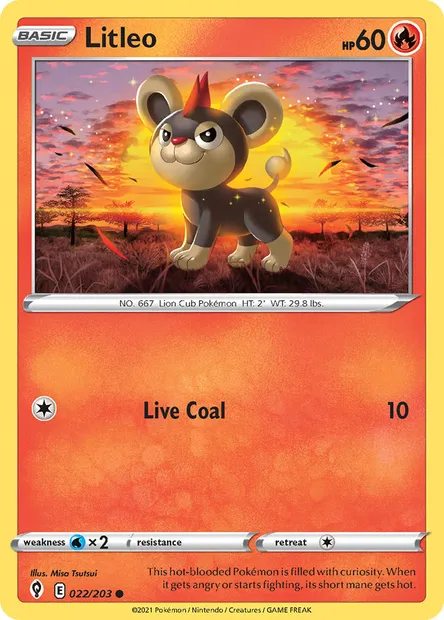 Litleo, Pokémon card EVS 22 — Evolving Skies set