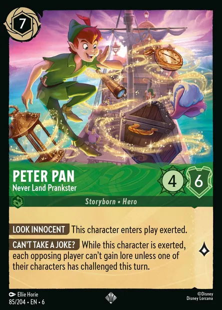 Peter Pan - Never Land Prankster, Disney Lorcana card CH6-085 — Azurite Sea set