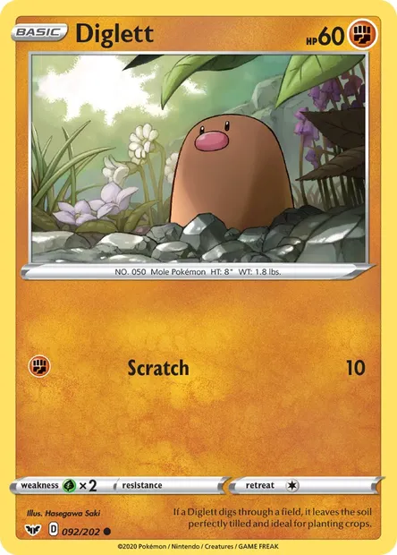 Diglett, Pokémon card SSH 92 — Sword & Shield set