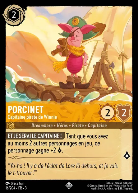 Porcinet - Capitaine pirate de Winnie, carte Disney Lorcana CH3-016 — extension Les Terres d'Encres