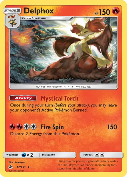 Delphox, Pokémon card FLI 17 — Forbidden Light set