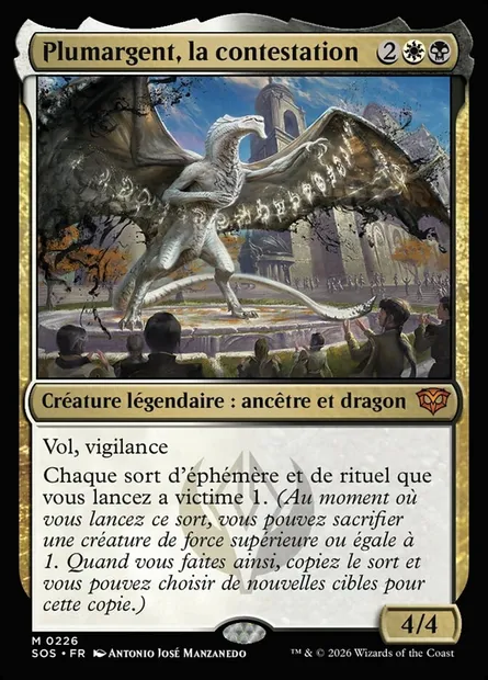 Plumargent, la contestation, carte Magic SOS 226 — extension Secrets of Strixhaven