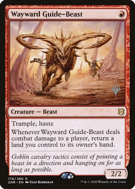 Wayward Guide-Beast, Magic card PZNR 176p — Zendikar Rising Promos set