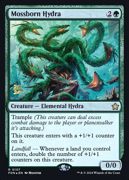 Mossborn Hydra, Magic card PFDN 107s — Foundations Promos set