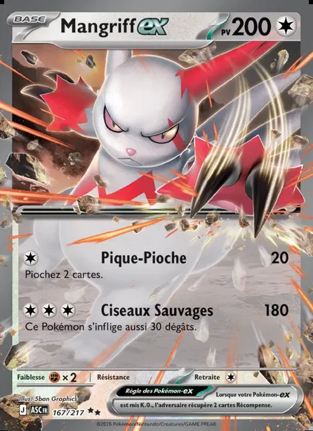 Mangriff-ex, carte Pokémon ASC 167 — extension Héros Transcendants