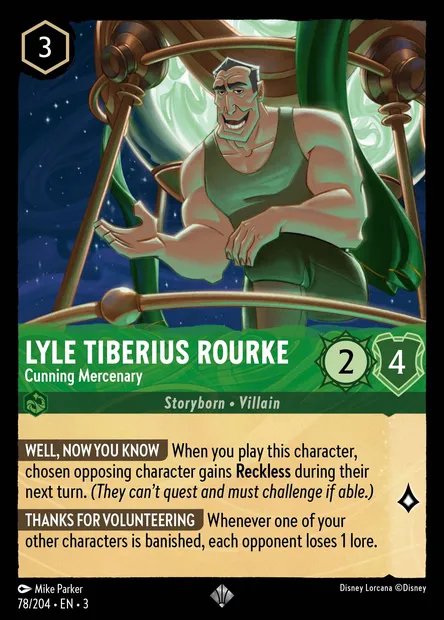 Lyle Tiberius Rourke - Cunning Mercenary, Disney Lorcana card CH3-078 — Into the Inklands set