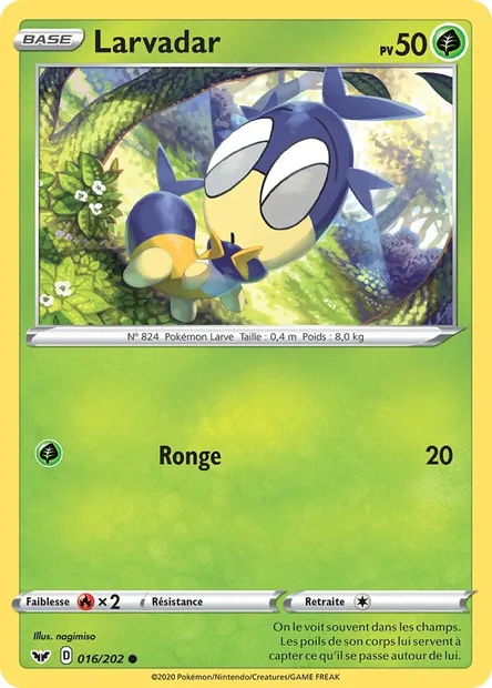 Larvadar, carte Pokémon SSH 16 — extension Épée et Bouclier