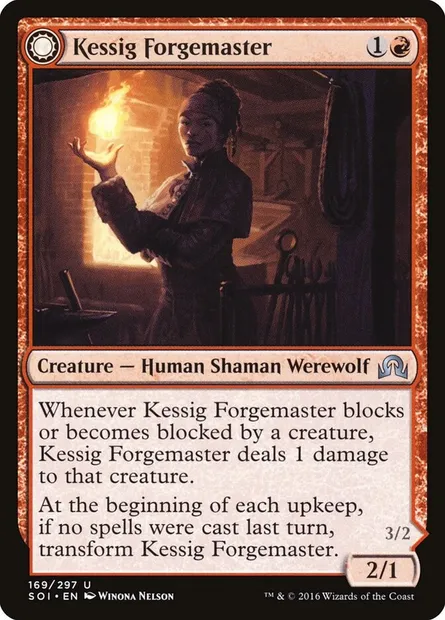 Kessig Forgemaster // Flameheart Werewolf, Magic card SOI 169 — Shadows over Innistrad set