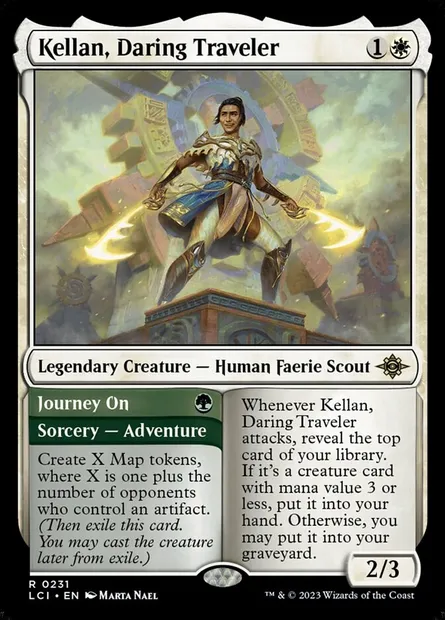 Kellan, Daring Traveler // Journey On, Magic card LCI 231 — The Lost Caverns of Ixalan set