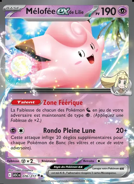 Mélofée-ex de Lilie, carte Pokémon ASC 076 — extension Héros Transcendants