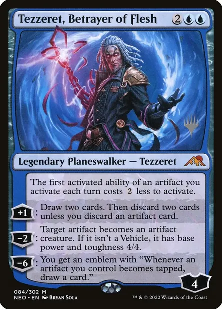 Tezzeret, Betrayer of Flesh, Magic card PNEO 84p — Kamigawa: Neon Dynasty Promos set