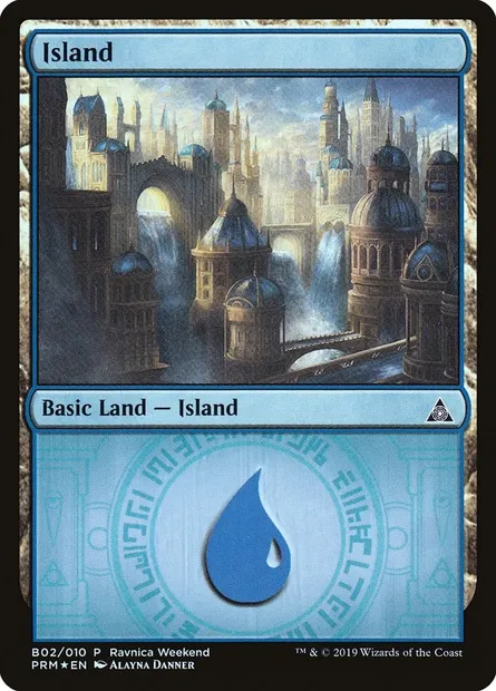 Island, Magic card PRW2 B02 — RNA Ravnica Weekend set