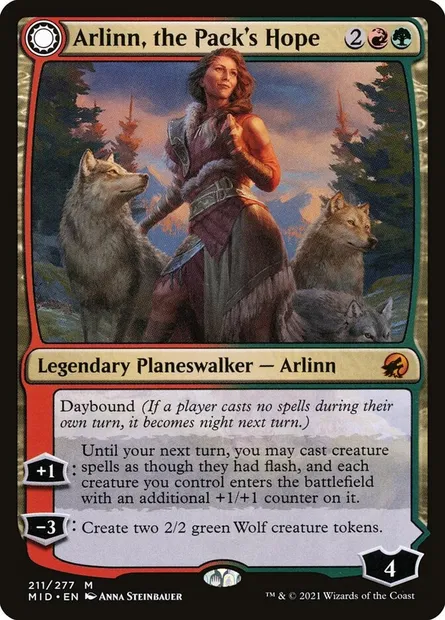 Arlinn, the Pack's Hope // Arlinn, the Moon's Fury, Magic card MID 211 — Innistrad: Midnight Hunt set
