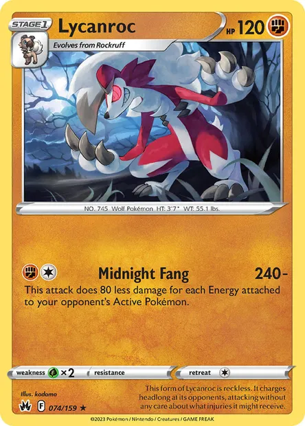 Lycanroc, Pokémon card CRZ 074 — Crown Zenith set