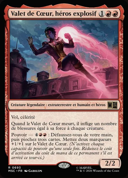 Valet de Cœur, héros explosif, carte Magic MSC 693 — extension Marvel Super Heroes Commander