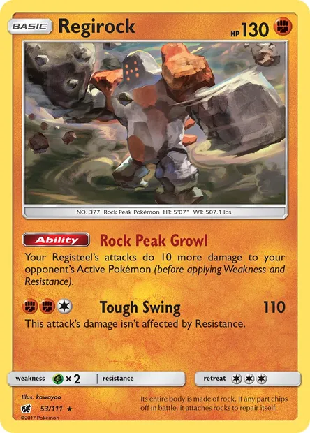 Regirock, Pokémon card CIN 53 — Crimson Invasion set