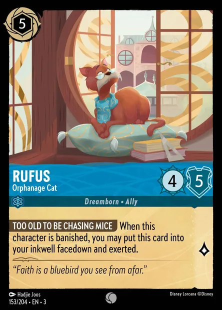 Rufus - Orphanage Cat, Disney Lorcana card CH3-153 — Into the Inklands set