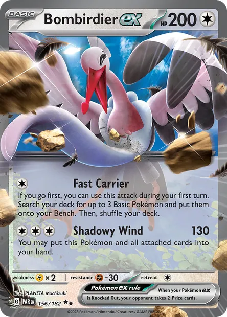Bombirdier ex, Pokémon card PAR 156 — Paradox Rift set
