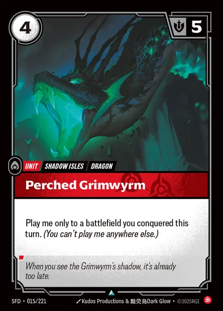 Perched Grimwyrm, carte Riftbound SFD 015 — extension Spiritforged