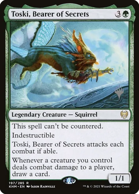 Toski, Bearer of Secrets, Magic card PKHM 197p — Kaldheim Promos set