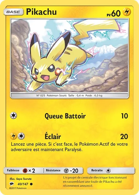 Pikachu, carte Pokémon BUS 40 — extension Ombres Ardentes