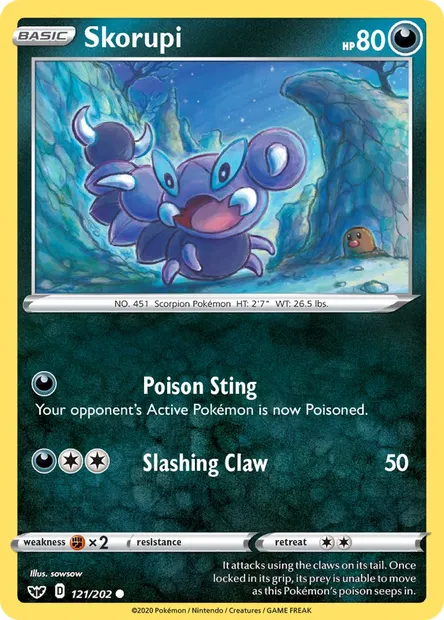 Skorupi, Pokémon card SSH 121 — Sword & Shield set