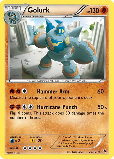 Golurk, Pokémon card NVI 72 — Noble Victories set