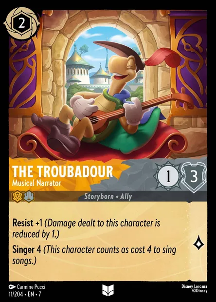 The Troubadour - Musical Narrator, Disney Lorcana card CH7-011 — Archazia's Island set