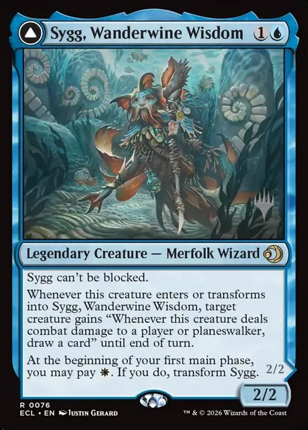 Sygg, Wanderwine Wisdom // Sygg, Wanderbrine Shield, Magic card PECL 76p — Lorwyn Eclipsed Promos set