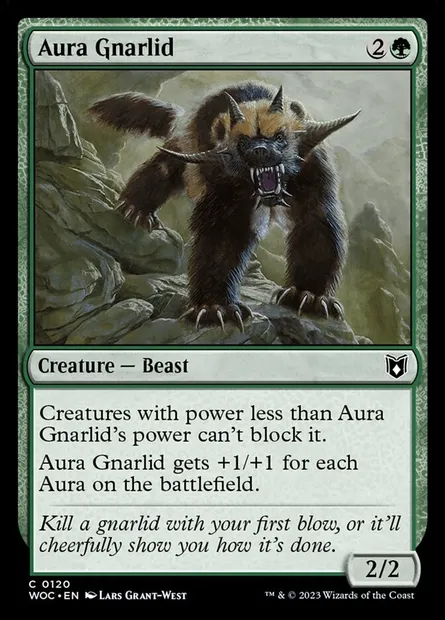 Aura Gnarlid, Magic card WOC 120 — Wilds of Eldraine Commander set
