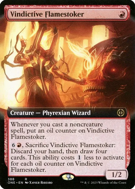 Vindictive Flamestoker, Magic card ONE 388 — Phyrexia: All Will Be One set
