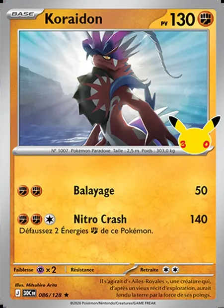 Koraidon, carte Pokémon 30C 086 — extension 30ᵉ Anniversaire