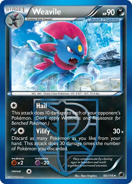 Weavile, Pokémon card PLF 66 — Plasma Freeze set