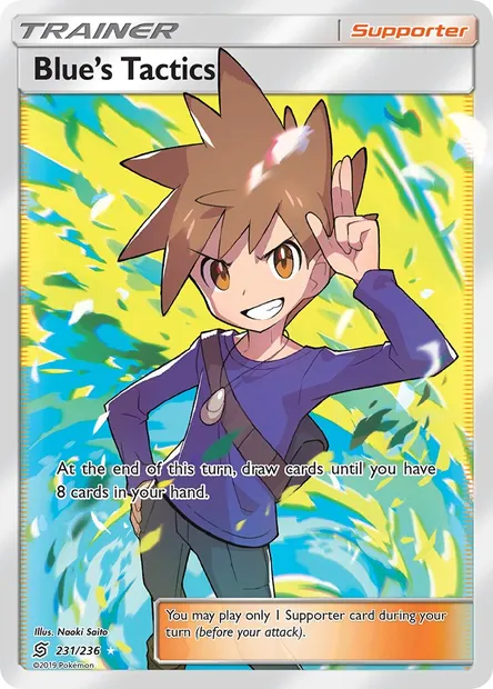 Blue’s Tactics, Pokémon card UNM 231 — Unified Minds set