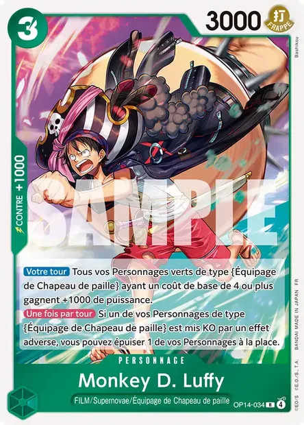 Monkey D. Luffy, carte One Piece OP14-034 — extension LES SEPT DE LA MER D'AZUR