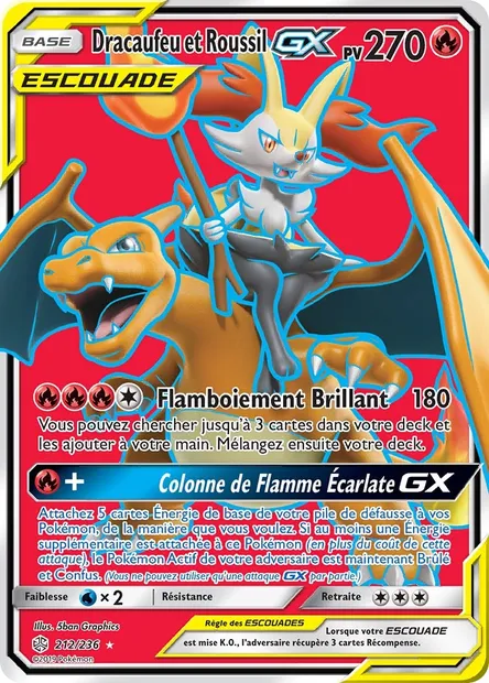 Dracaufeu et Roussil GX, carte Pokémon CEC 212 — extension Éclipse Cosmique