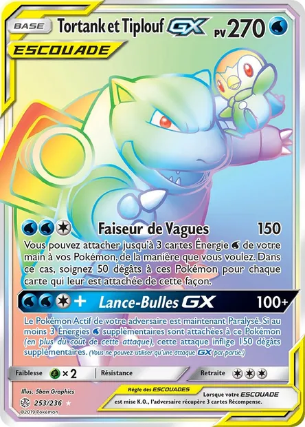 Tortank et Tiplouf GX, carte Pokémon CEC 253 — extension Éclipse Cosmique