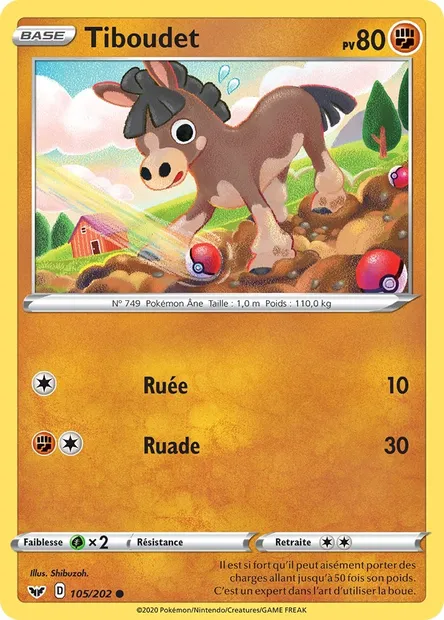 Tiboudet, carte Pokémon SSH 105 — extension Épée et Bouclier