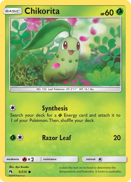 Chikorita, Pokémon card LOT 5 — Lost Thunder set