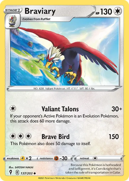 Braviary, Pokémon card EVS 137 — Evolving Skies set