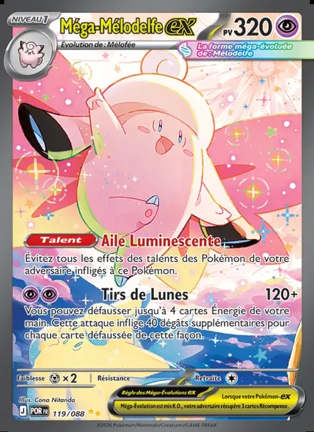 Méga-Mélodelfe-ex, carte Pokémon POR 119 — extension Équilibre Parfait