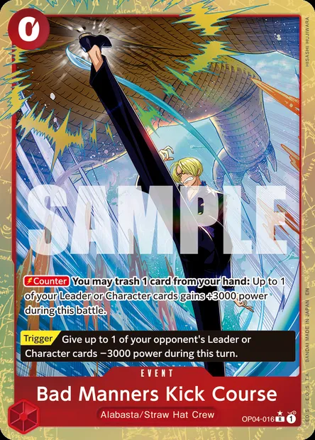 Bad Manners Kick Course, One Piece card OP04-016 — KINGDOMS OF INTRIGUE set