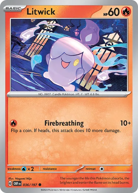 Litwick, Pokémon card OBF 036 — Obsidian Flames set