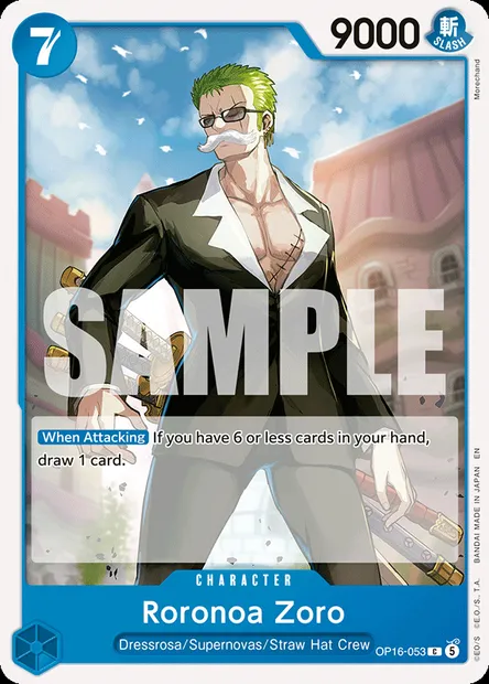 Roronoa Zoro, One Piece card OP16-053 — THE TIME OF BATTLE set
