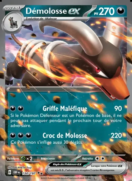 Démolosse-ex, carte Pokémon OBF 134 — extension Flammes Obsidiennes