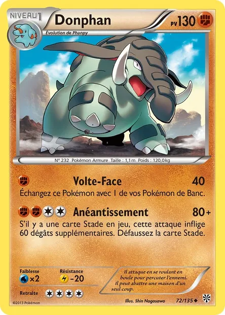 Donphan, carte Pokémon PLS 72 — extension Tempète Plasma