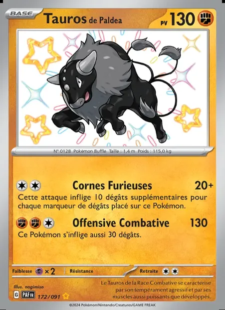 Tauros de Paldea, carte Pokémon PAF 172 — extension Destinées de Paldea